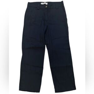 AGOeFILO Navy Linen Pants Size 44 US 6-8 Wide Leg Cropped Ankle Raw Hem Italy